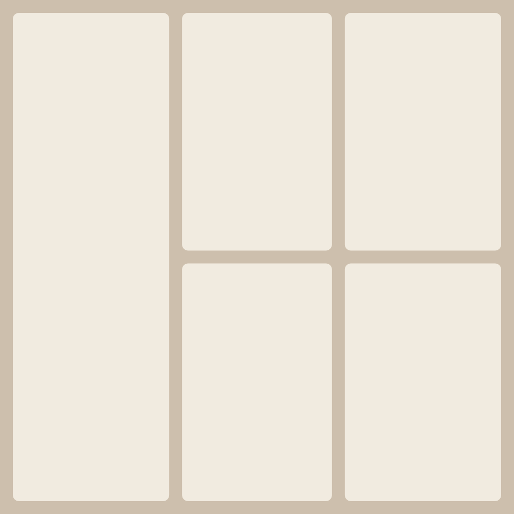 '5: Left hero + 2×2 right' layout — collage from 5 photos