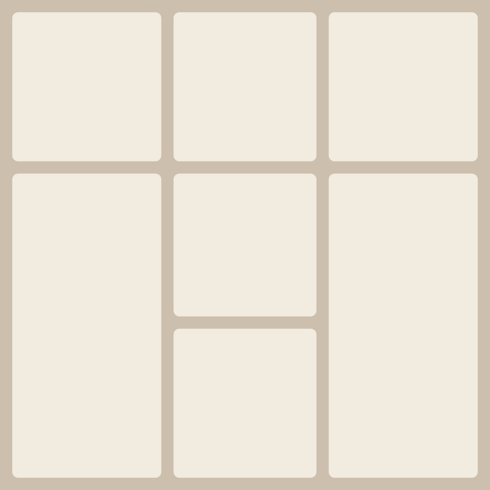 '7: Three cols with center trio' layout — collage from 7 photos