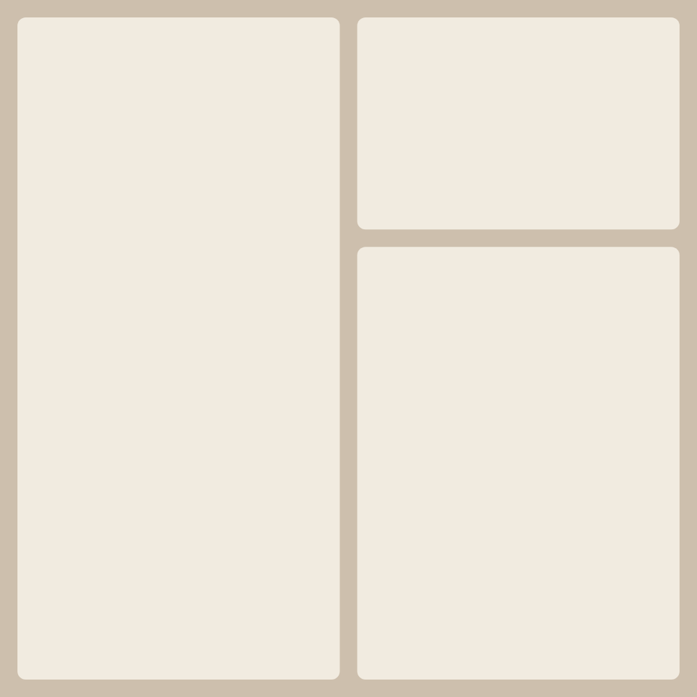 '3: Left hero + narrow top + big bot' layout — collage from 3 photos