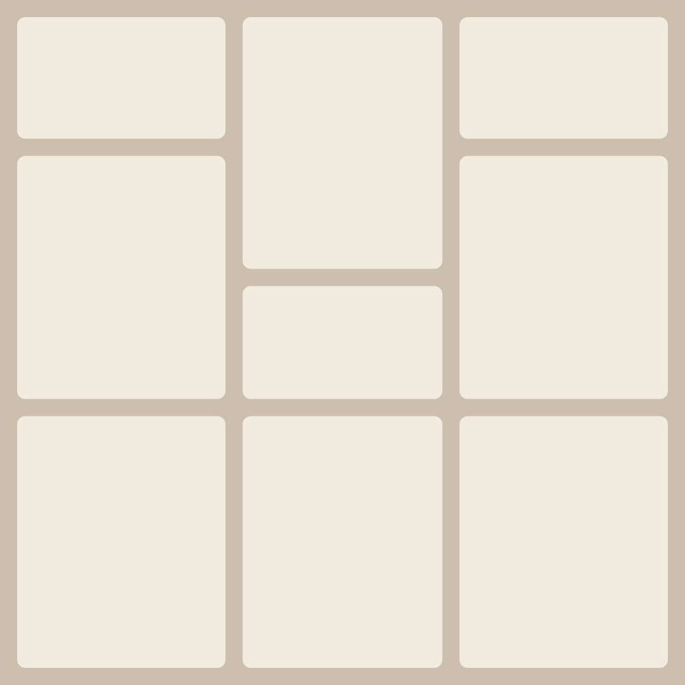 Layout „9: Drei Spalten, versetzte Reihen“ — Collage mit 9 Bildern