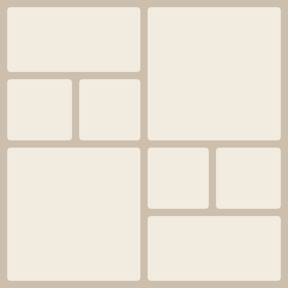 Layout „8: Hauptbilder oben rechts und unten links“ — Collage mit 8 Bildern