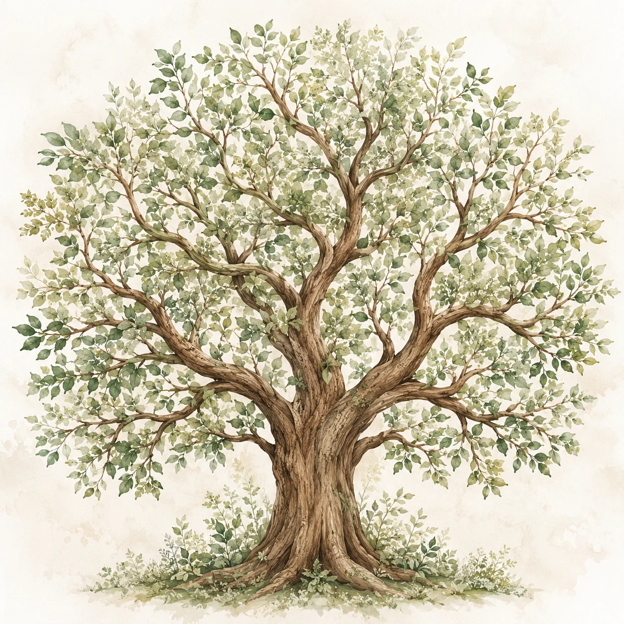 Bright green watercolour family tree
