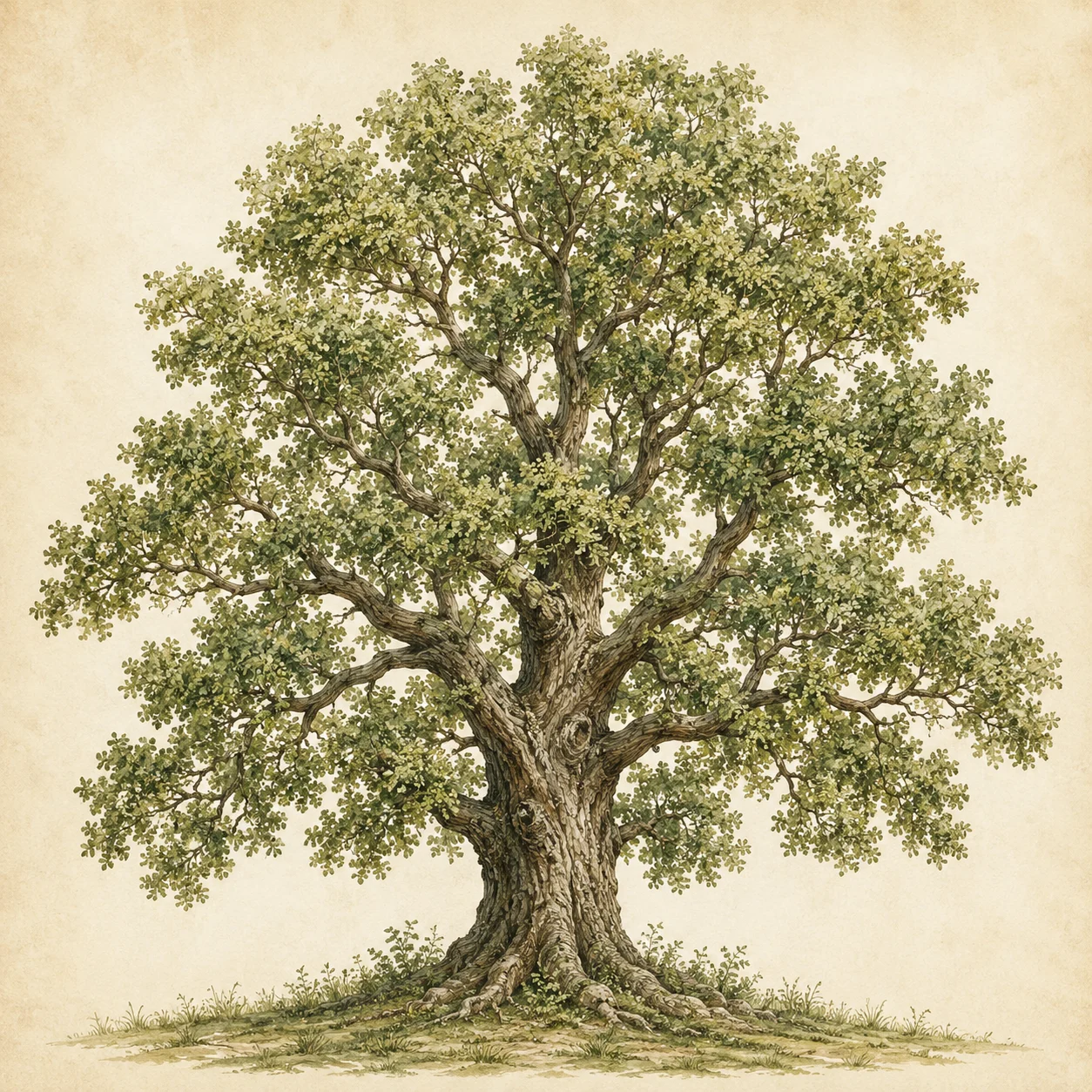 Soft sepia family tree on aged paper