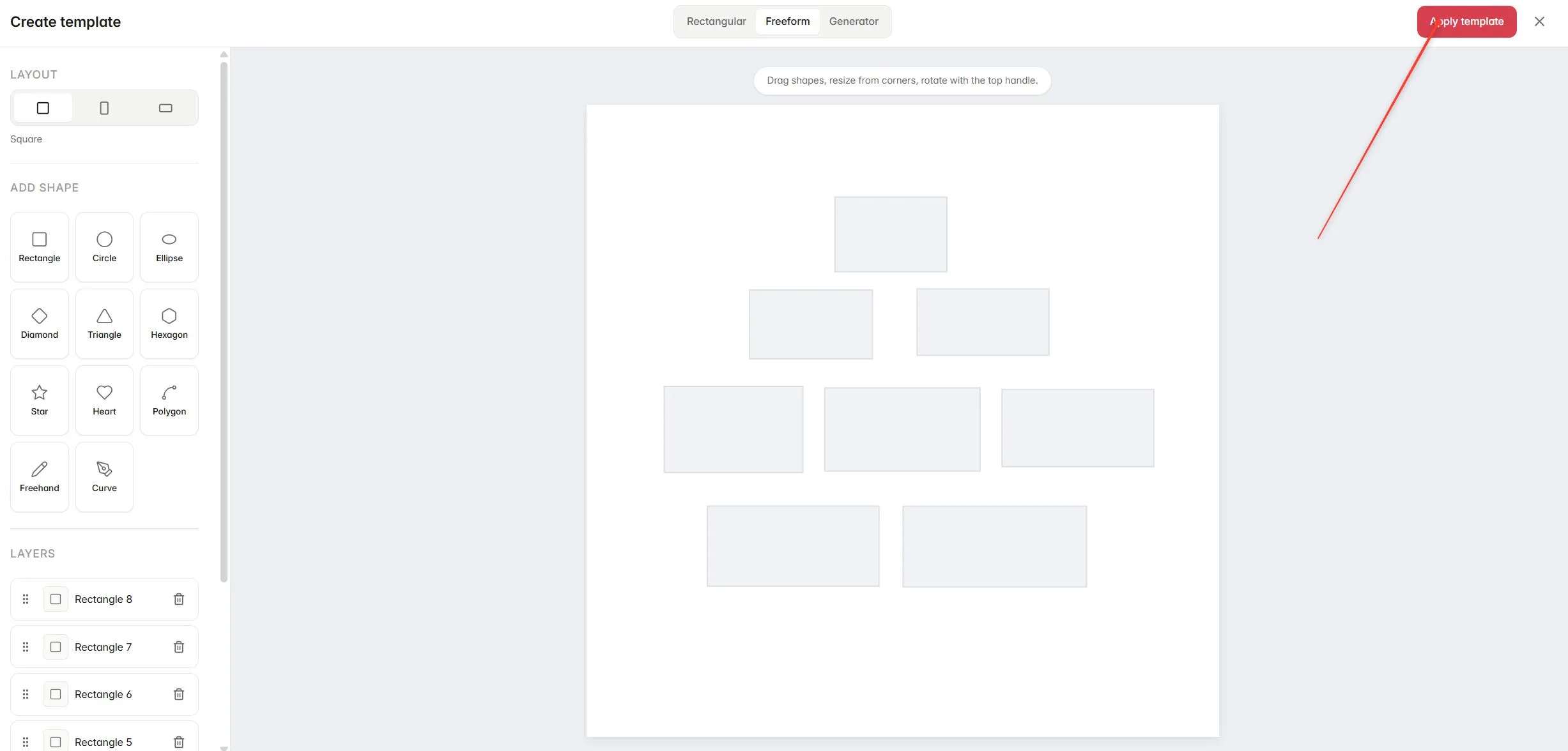 The builder in Freeform mode with empty cells arranged in a tree shape by generation