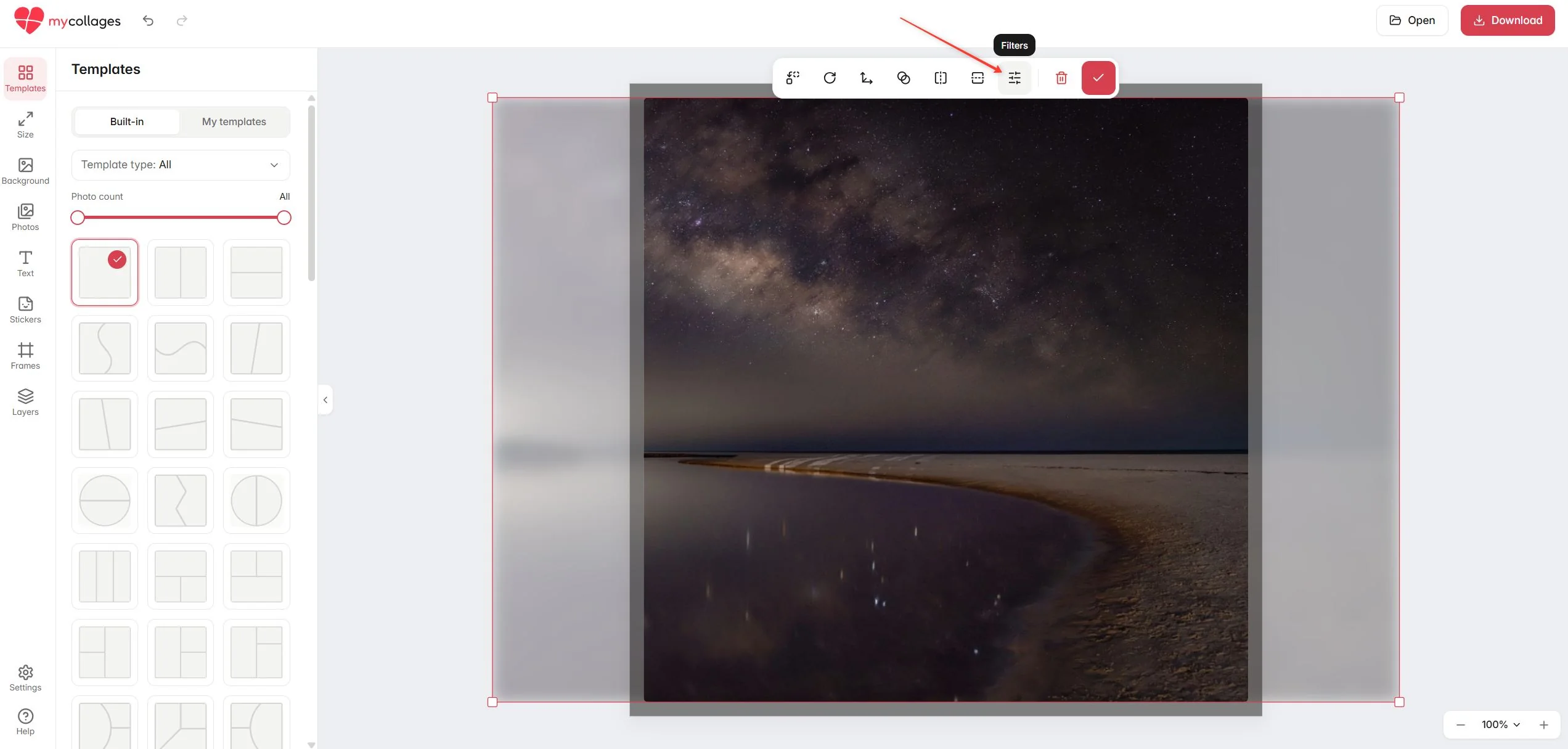 The selected cell’s edit toolbar with the Filters button highlighted
