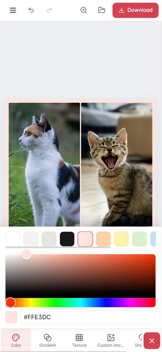 The Background section on a phone: choosing a colour